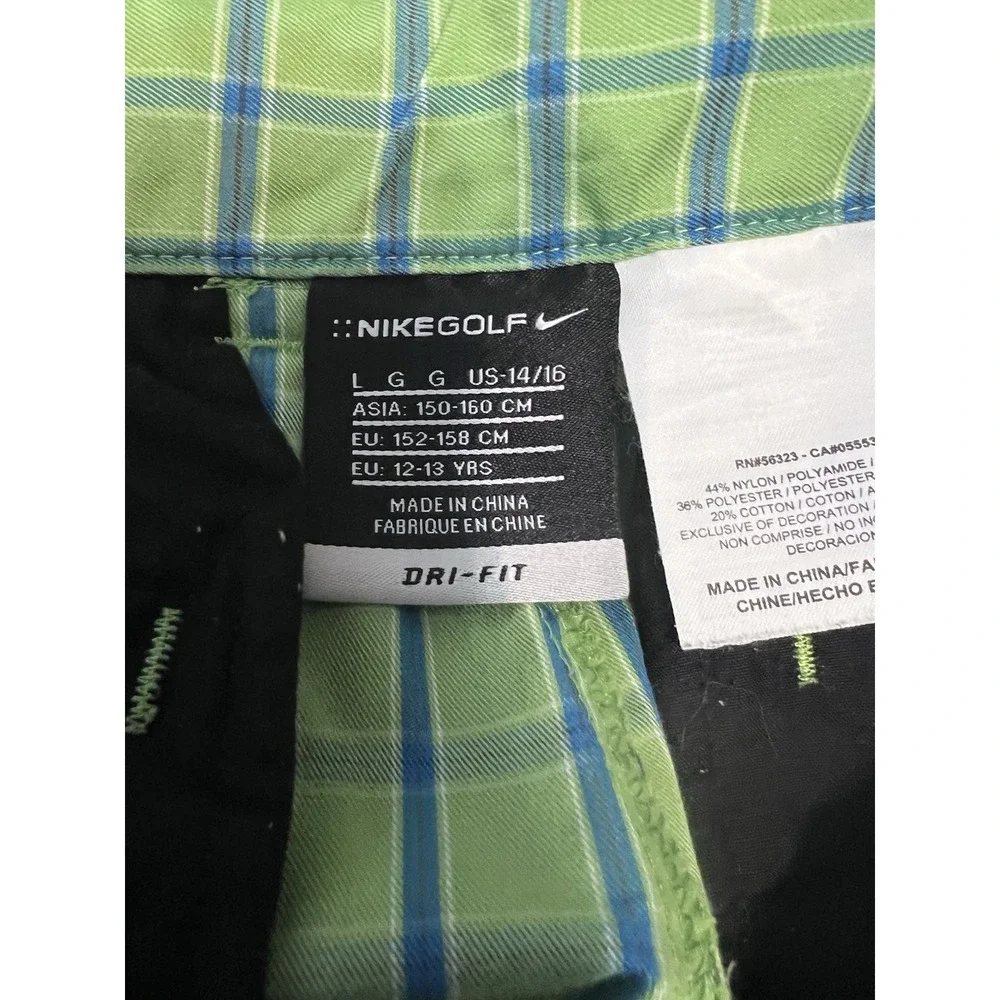 Nike  Golf Shorts Green Plaid  Adjustable Waist Boys Youth Size‎ Large